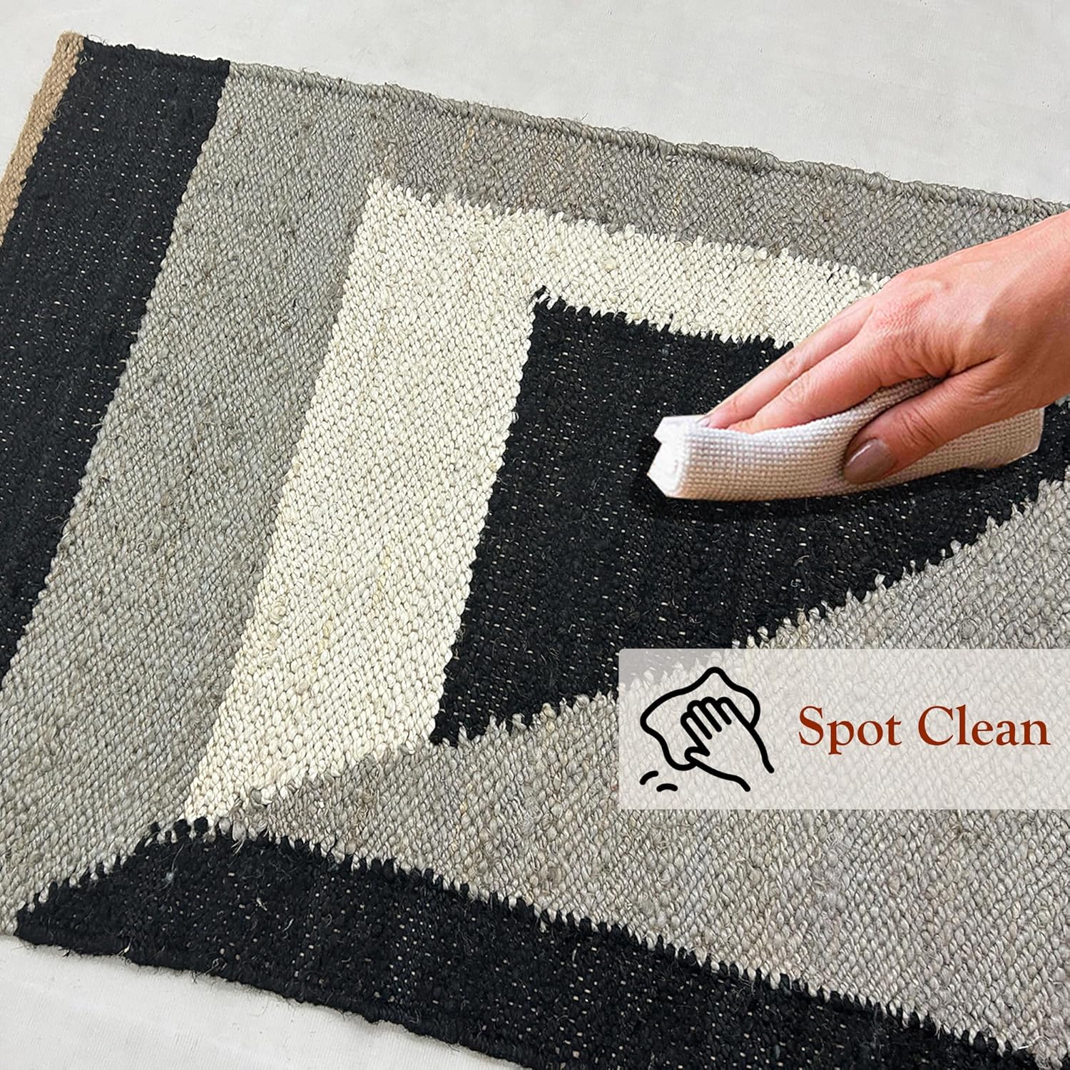Hand Braided Jute 10x18 Kilim Flatweave Rug Thick 0.27" Handmade Gray, Black & White Geometric Rugs for Living Room, Bedroom, Home/Office Decor, Indoor Outdoor Carpet