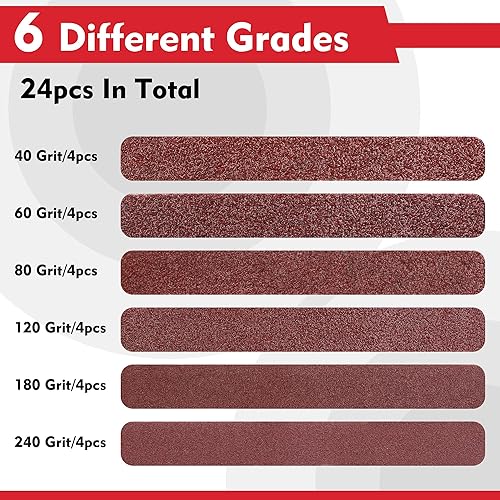 Miniatura 2 de WORKPRO Paquete de 24 correas de lijado de 12 x 18 pulgadas, bandas abrasivas de óxido de aluminio, 4 de cada una de 406080120180240 granos,