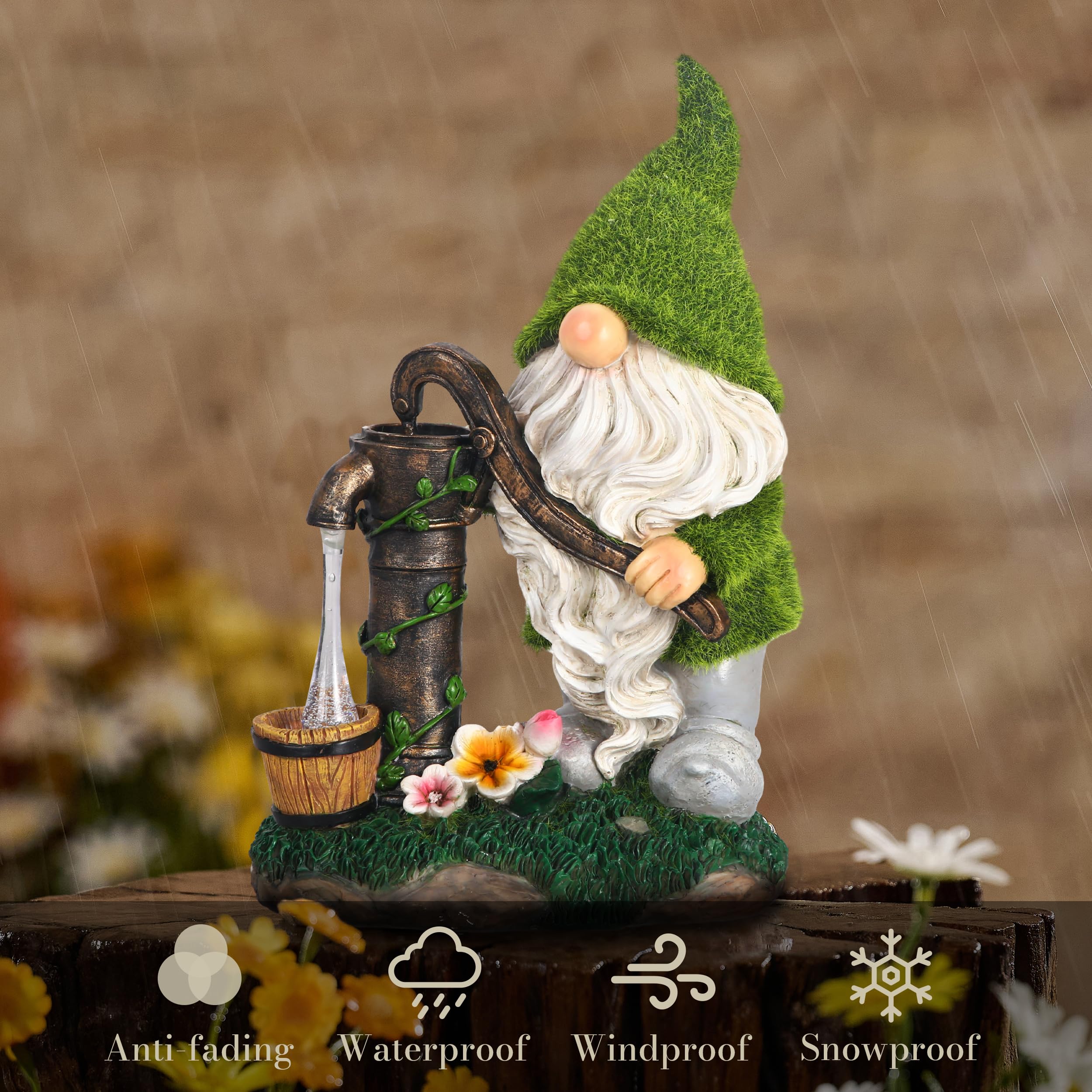 TERESA'S COLLECTIONS 22.5cm Gartendeko für Draußen,Gartenzwerg lustig Wetterfest Figur,Gartenzwerge für Außen mit LED Solarlaterne aus Kunstharz Grüne Gartendeko Draußen Geschenke für Frauen Mama Papa