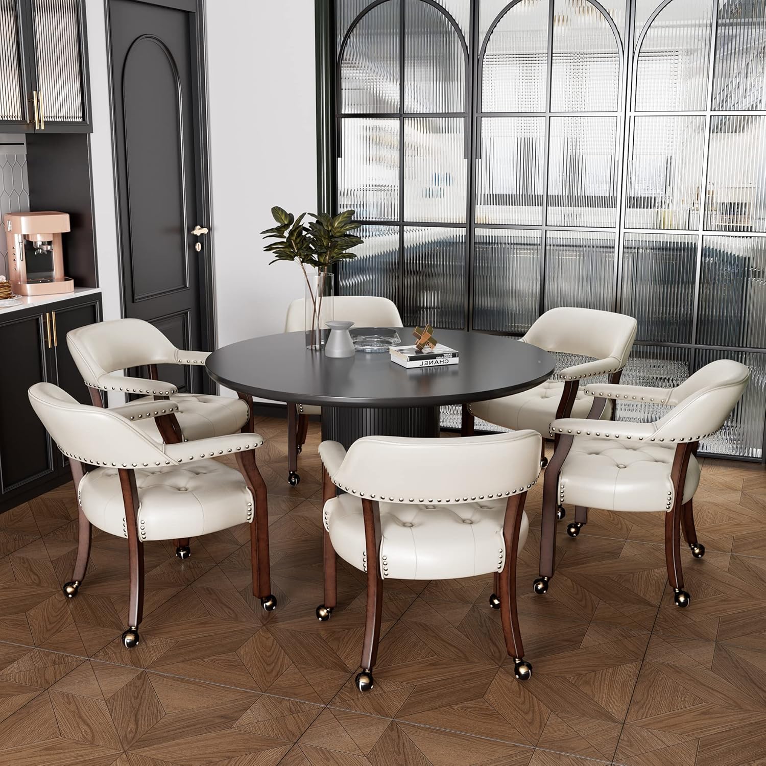 LEEMTORIG Set of 6 Dining Chairs with Casters and Arms