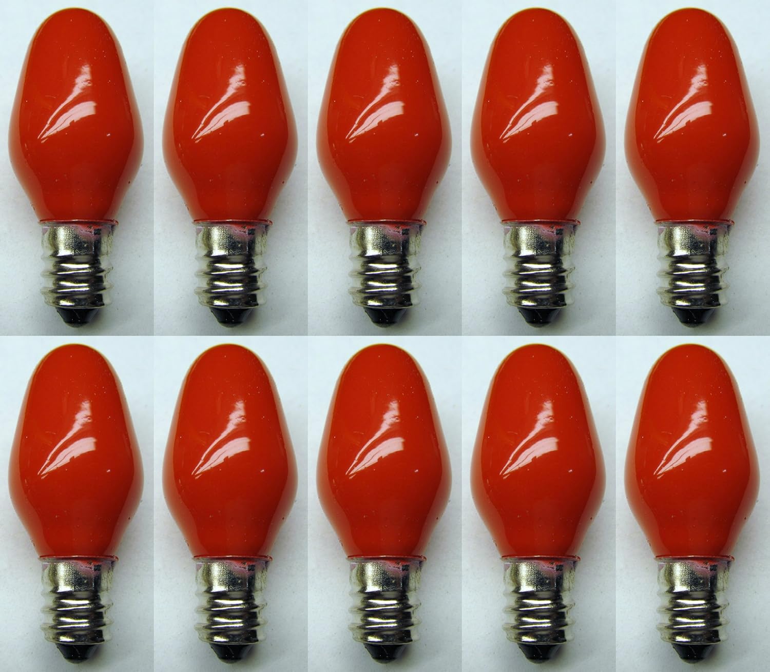 CEC Industries #7C7 CR 120V (Red) Bulbs, 120 V, 7 W, E12 Base, C-7 shape (Box of 10)
