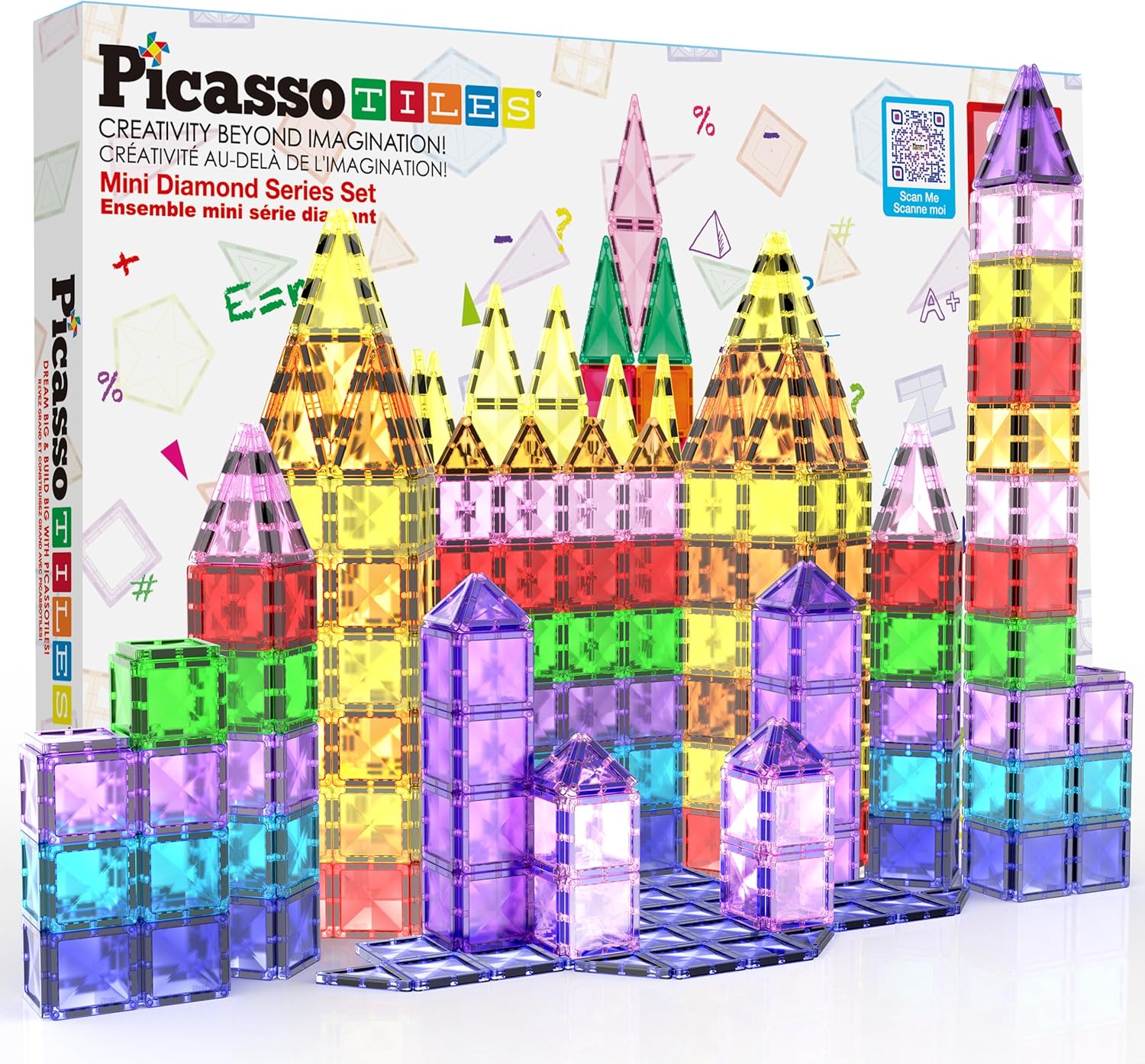 PicassoTiles 80pc Mini Travel Size Magnetic Tiles Building Blocks Construction Build STEM Learning On The Go Vacation Toy Set Birthday Gifting Classroom Magnet Tile Kit Educational Ages 3 and up PTM80