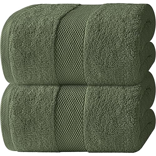 White Classic Luxury Soft Bath Sheet Towels - 650 GSM Cotton Luxury Bath Towels Extra Large 35x70 | Highly Absorbent and Quick Dry | Hotel Quality Extra Large Bath Towels Oversized, Dark Green, 2 Pack