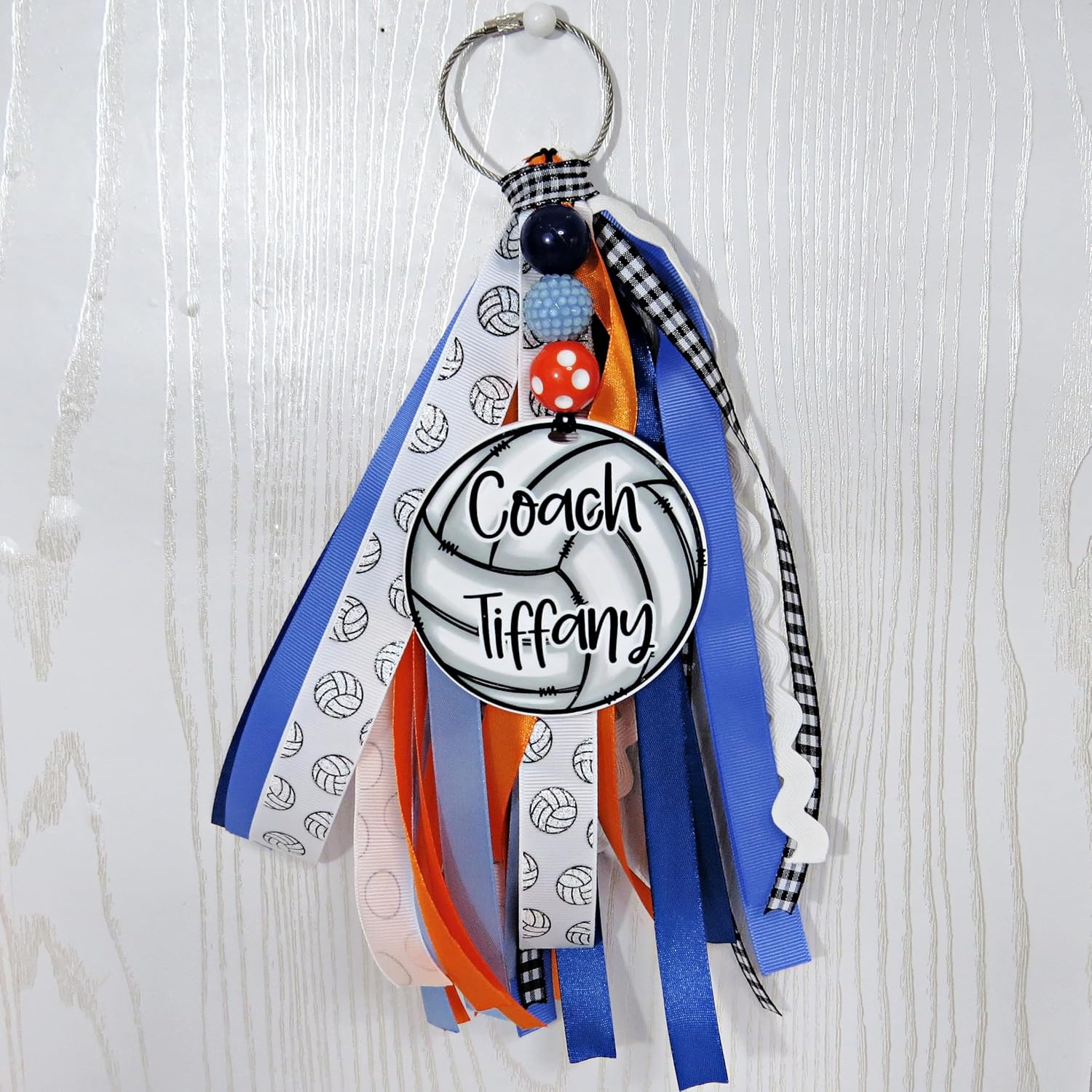 Personalized Volleyball Bag Tag with Ribbon - Custom Name Gift for Girls- Pin Me Backpack Sports Bag Gift – Acrylic Ribbons Beads Accessory - You Choose Colors