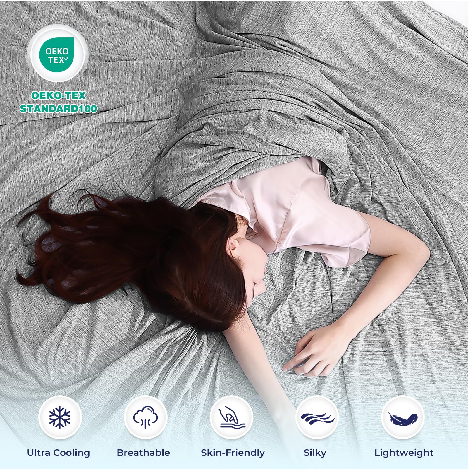 Luxear Coperta Estiva Refrigerante Letto, Arc-Chill 3.0 Q-Max>0.5 Cooling Blanket Coperta Rinfrescante per l'estate, Tessuto Traspirante Leggera e Fresca per Divano Letto Viaggi 220x240cm, Grigio