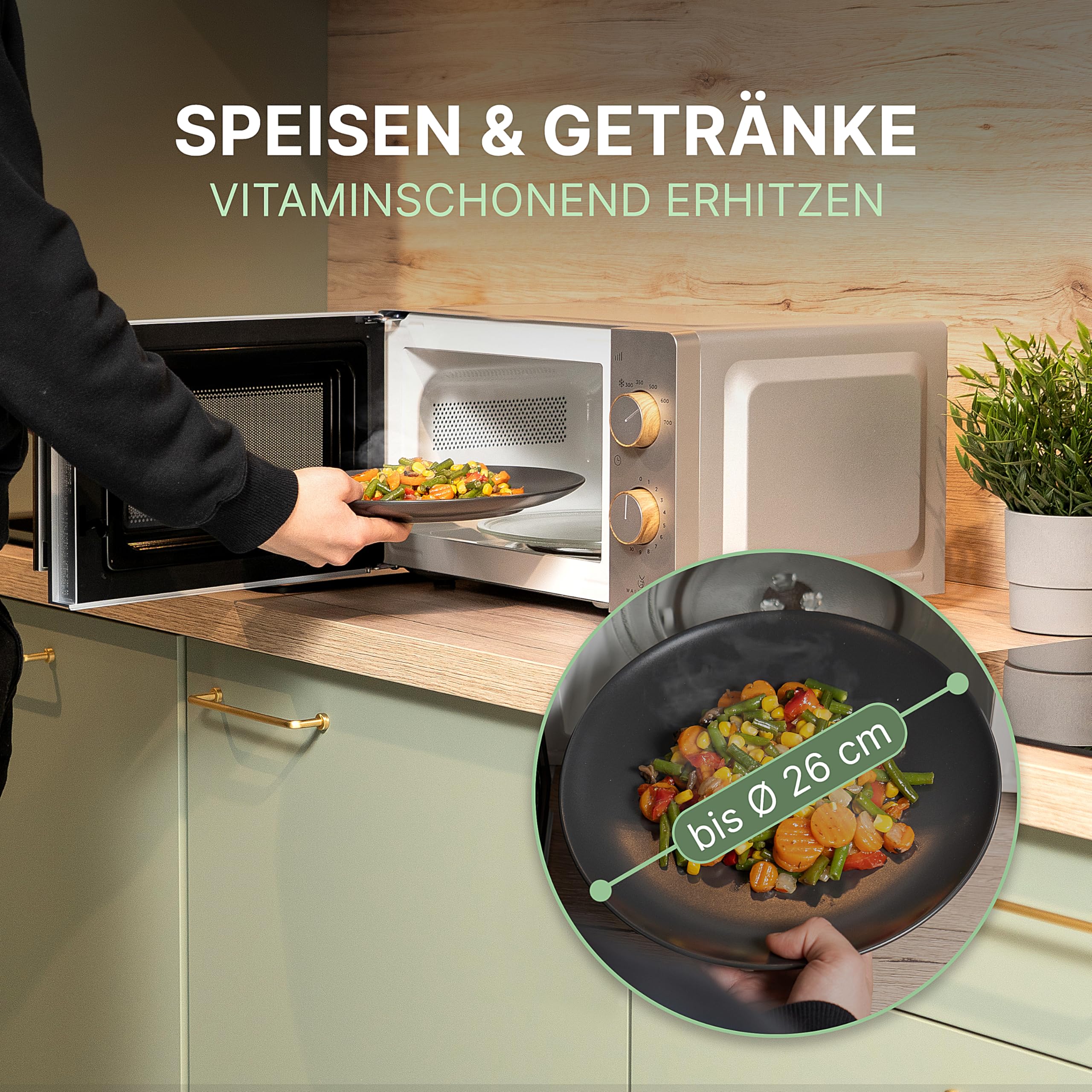 WALDWERK Mikrowelle 20L, 700 Watt - einfache Bedienung mit Drehknöpfen und edles Design