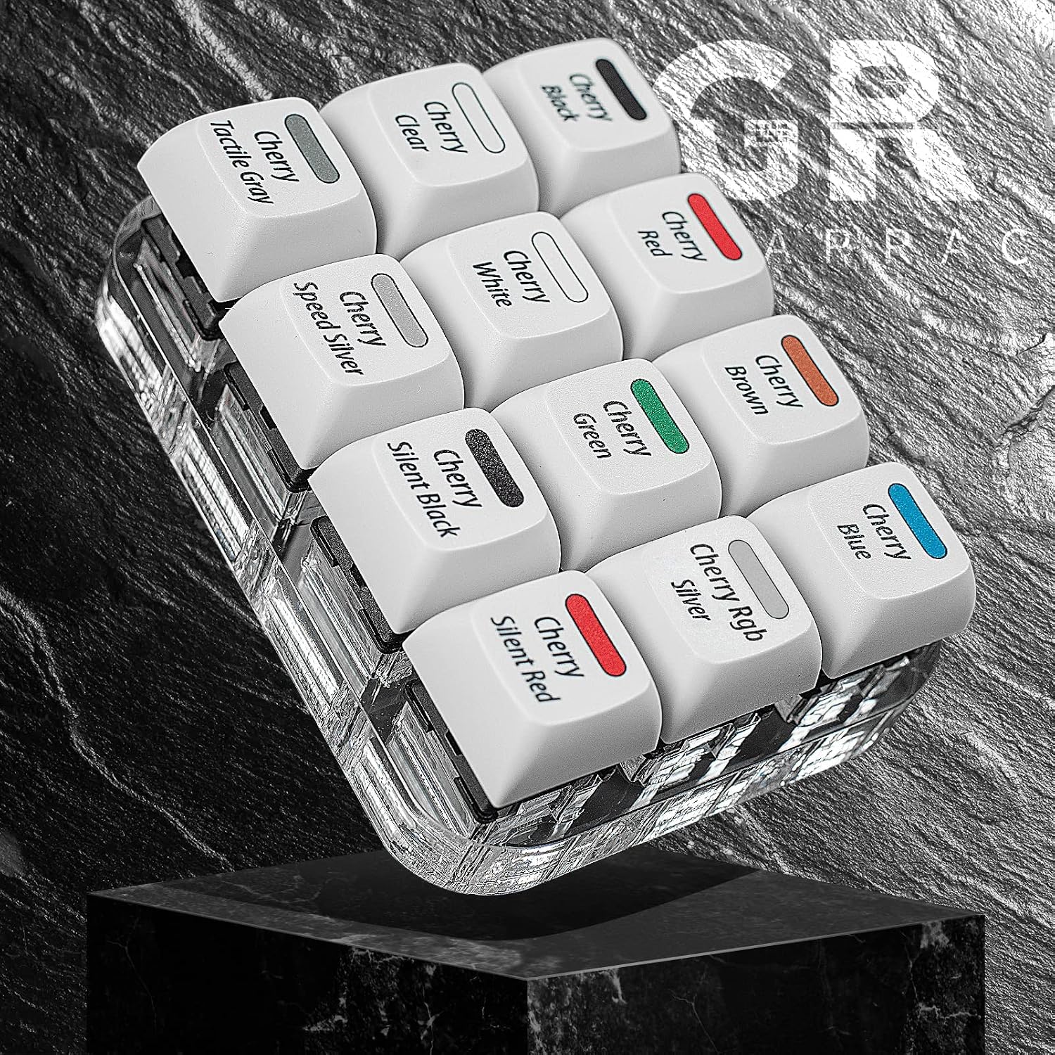 Griarrac Cherry MX Switch Tester 12-Key Mechanical Keyboard Sampler Switch Testing Tool with Keycap Puller and 24 O Rings, 40A-L & 40A-R (Printed PBT Keycap)