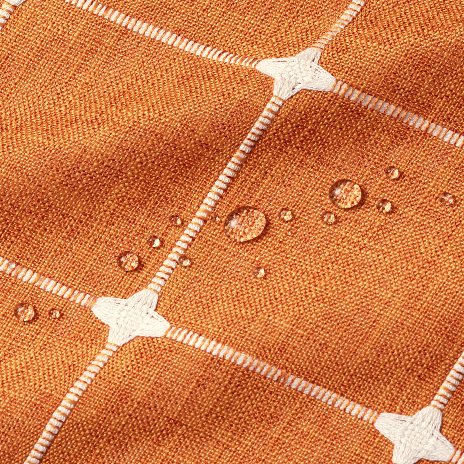 MitoVilla Cortina de ducha, 183 x 198 cm, set de cortina de ducha naranja de algodón y lino con borlas, set para decoración de baño rústico chic estilo francés campestre romántico
