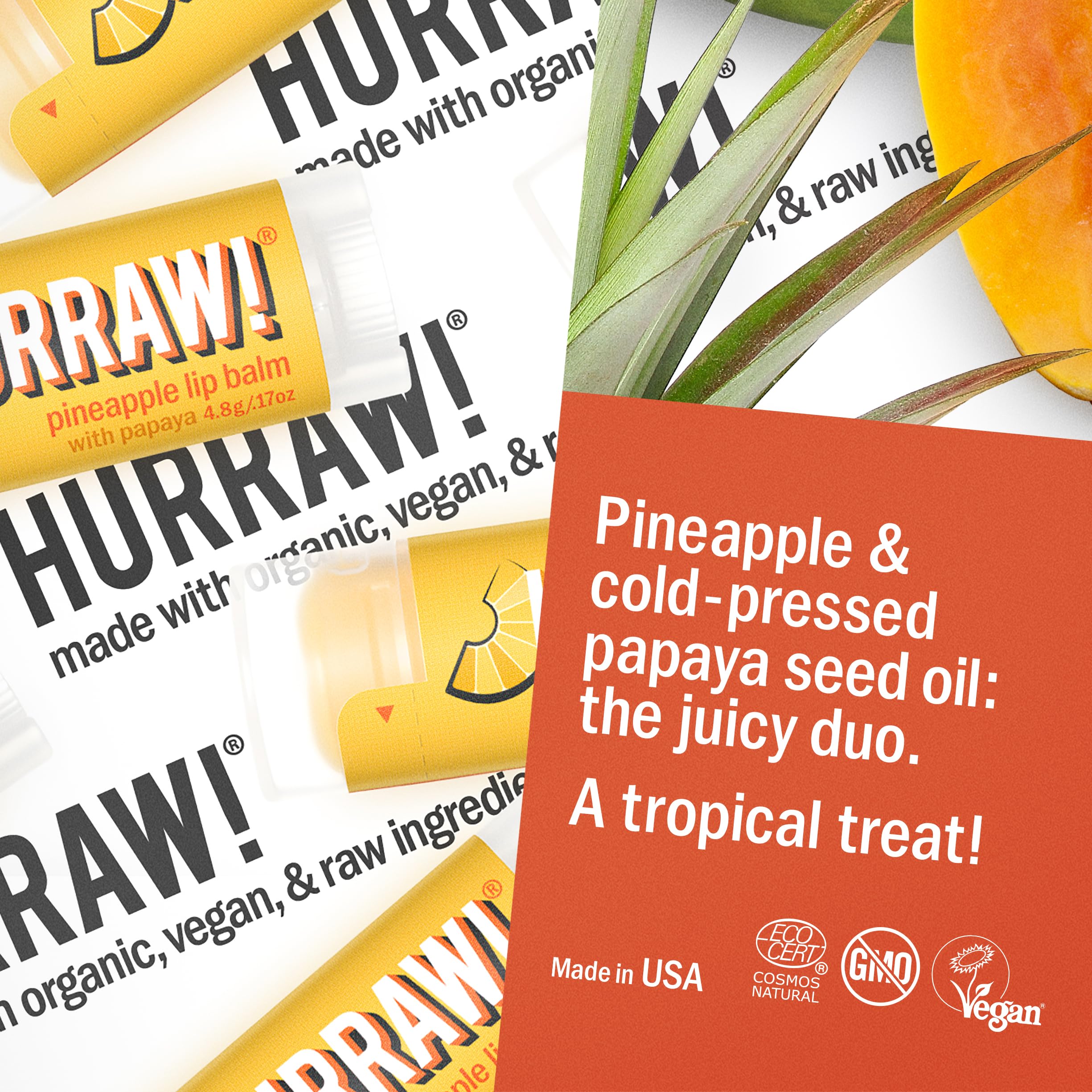 Hurraw Papaya Pineapple Ananas Aromalı Lip Balm
