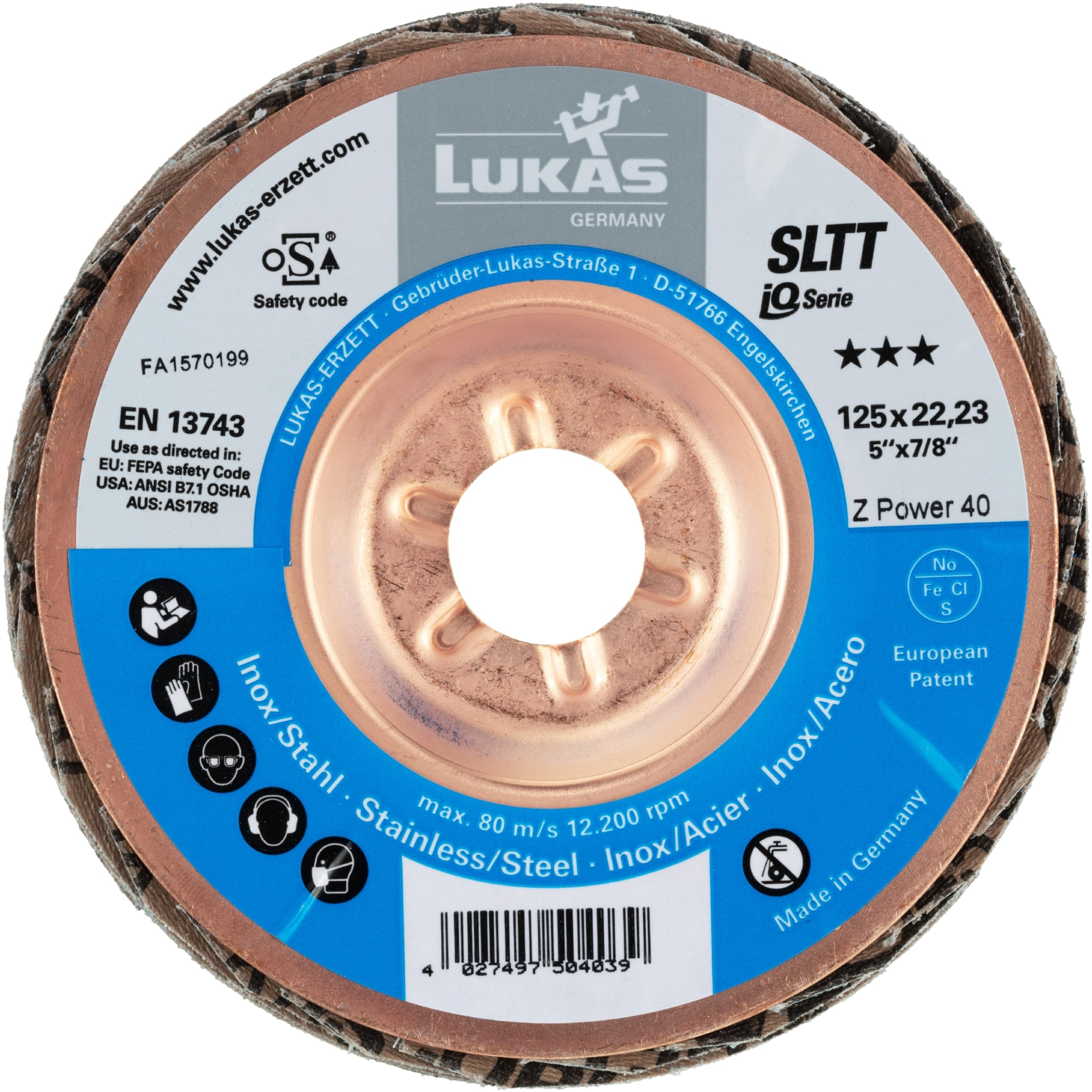 LUKAS-ERZETT Lot de 10 disques à lamelles SLTT universels Ø 125 mm Corindon de zirconium grain 60