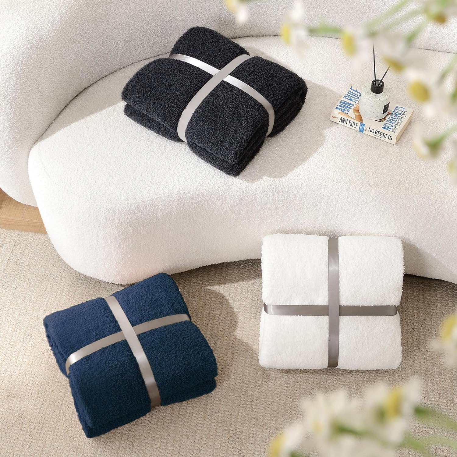 JOOJA Knit Throw Blanket Super Soft Warm Blanket for Couch Lightweight Fluffy Blanket for Bed Sofa 60x80 Inches Navy Blue - Image 7