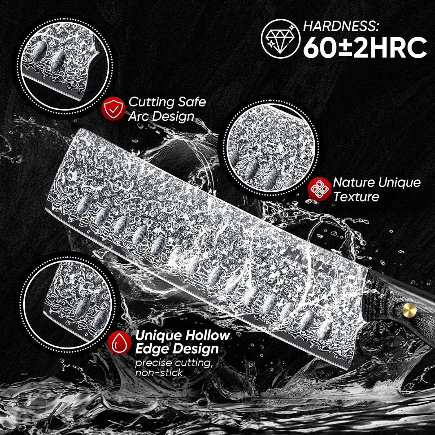 Huusk Damascus Nakiri Knife 7inch - Japanese Knives with Sharp Edge and Wooden Handle, Hand Forged Chef Knives for Home Use, Meat Vegetables Fish Knives, Christmas Gift for Men and Women