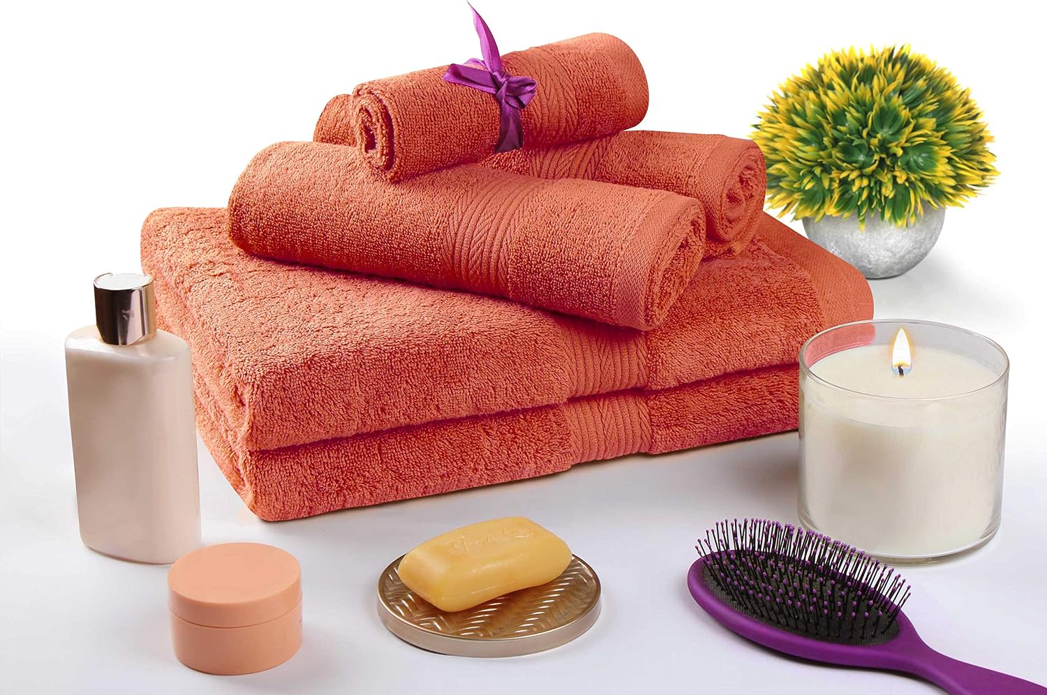 Beauty Threadz - 8 Piece Towel Set 2 Bath Towels, 2 Hand Towels, & 4 Washcloths 100% Ring Spun Cotton Towel Highly Absorbent, Ultra Soft & Fluffy Pack of 8 Bathroom Towel Set 500 GSM (Coral)