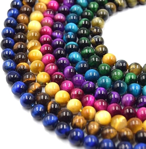 Miniatura 2 de Cuentas de ojo de tigre, cuentas de ojo de tigre azul, rojo, marrón, dorado, multiojo de tigre, hebras de 15 pulgadas, cuentas de piedras preciosas