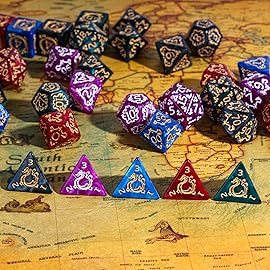Poludie 5 Sets/35PCS DND Dice Set Dragon Pattern Polyhedral Die with Leather Bag D&D Dice Set for RPG Table Games