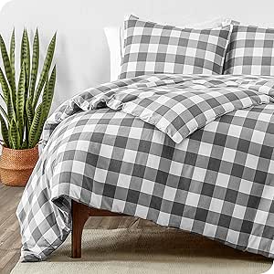Bare Home Duvet Cover Queen Size - Premium 1800 Super Soft Duvet Covers Collection - Lightweight, Duvet Cover - Soft Textured Bedding Duvet Cover (Queen, Plaid - Heathered Charcoal)