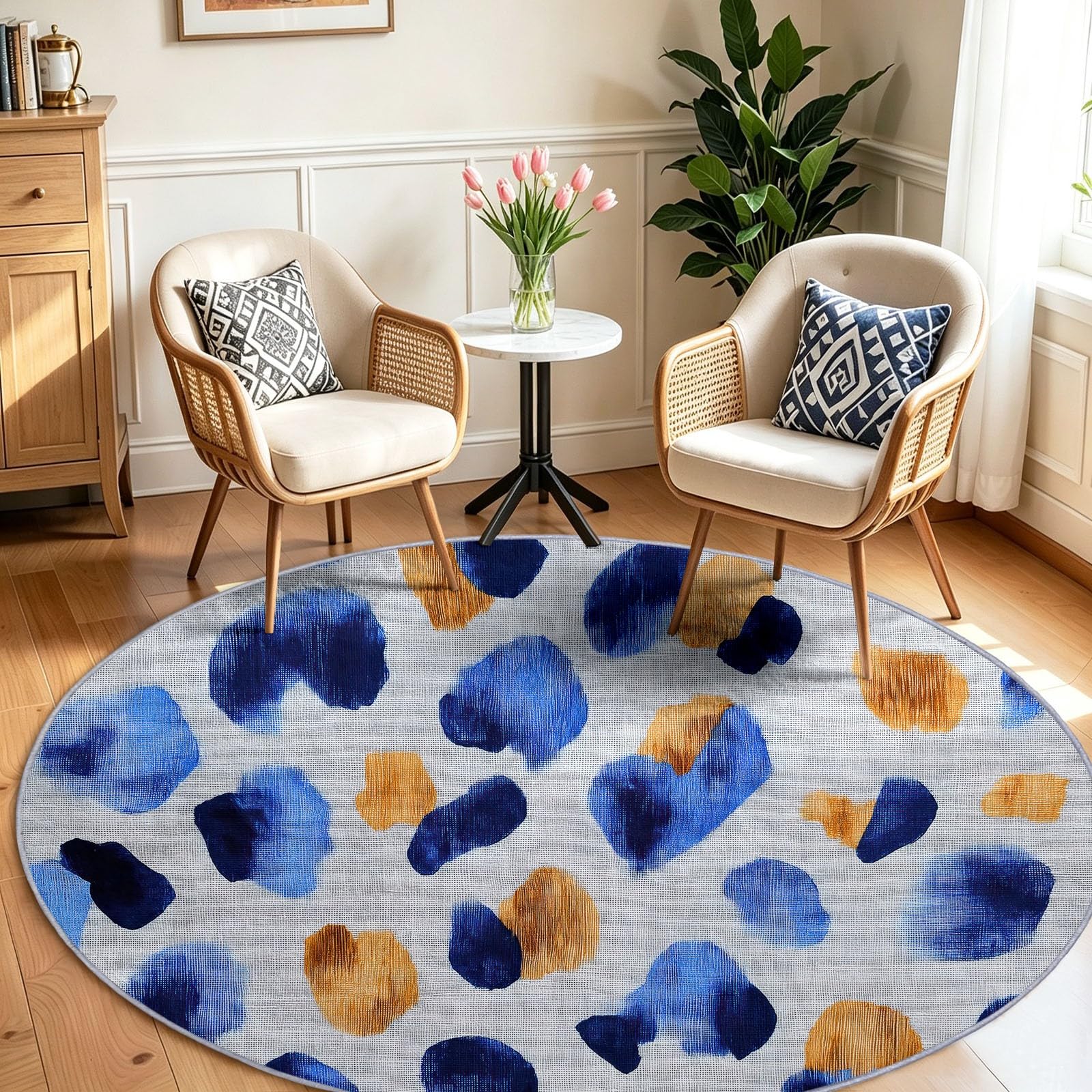 Generisch Tappeto rotondo, 160 cm, moderno, motivo leopardato, con macchie di animali, per cameretta dei bambini, camera da letto, sala da pranzo, cucina, ufficio, lavabile, antiscivolo, morbido e