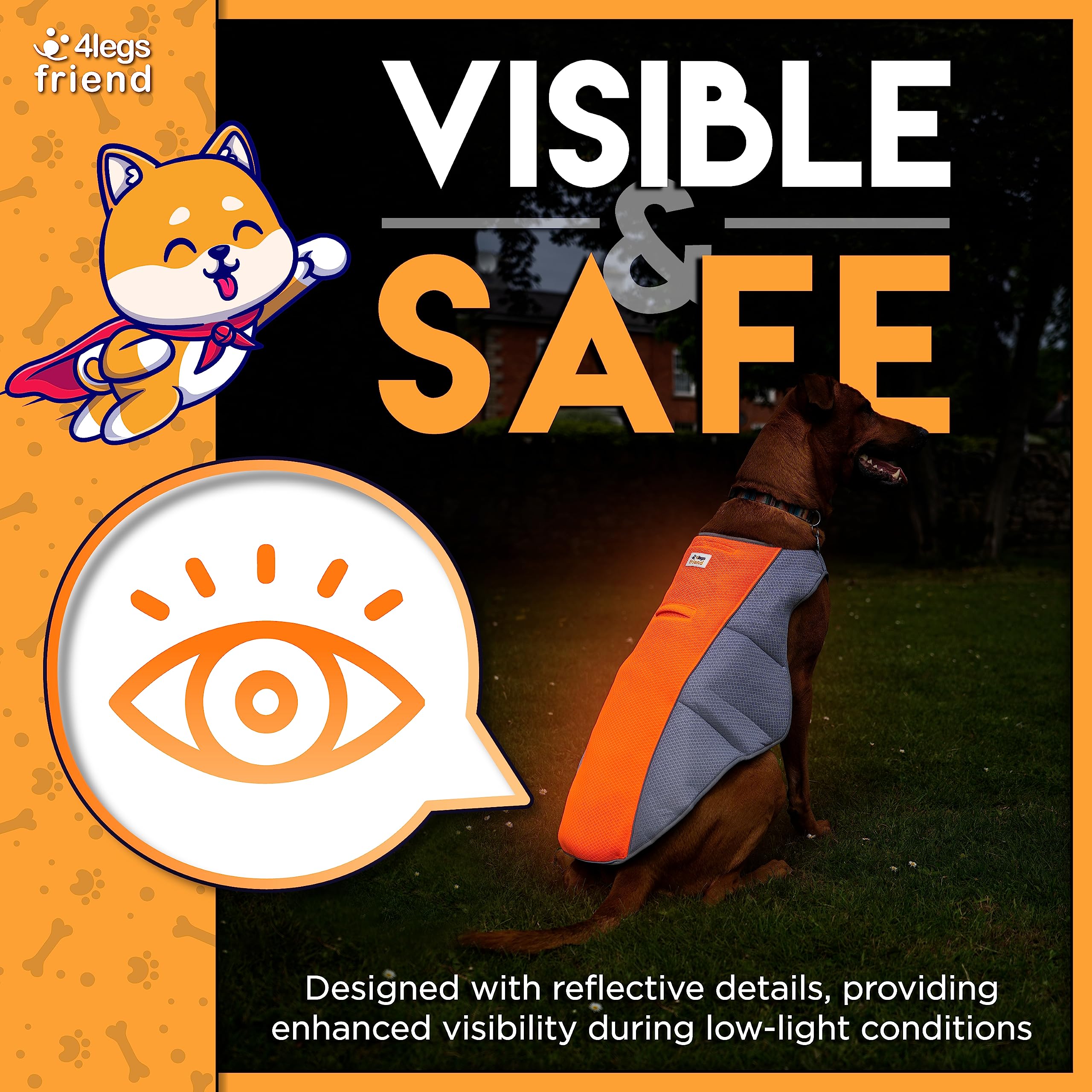 Gilet Rafraîchissant pour Chien 4LegsFriend - Confort et Fraîcheur pour Votre Compagnon Canin ! (Orange, M)