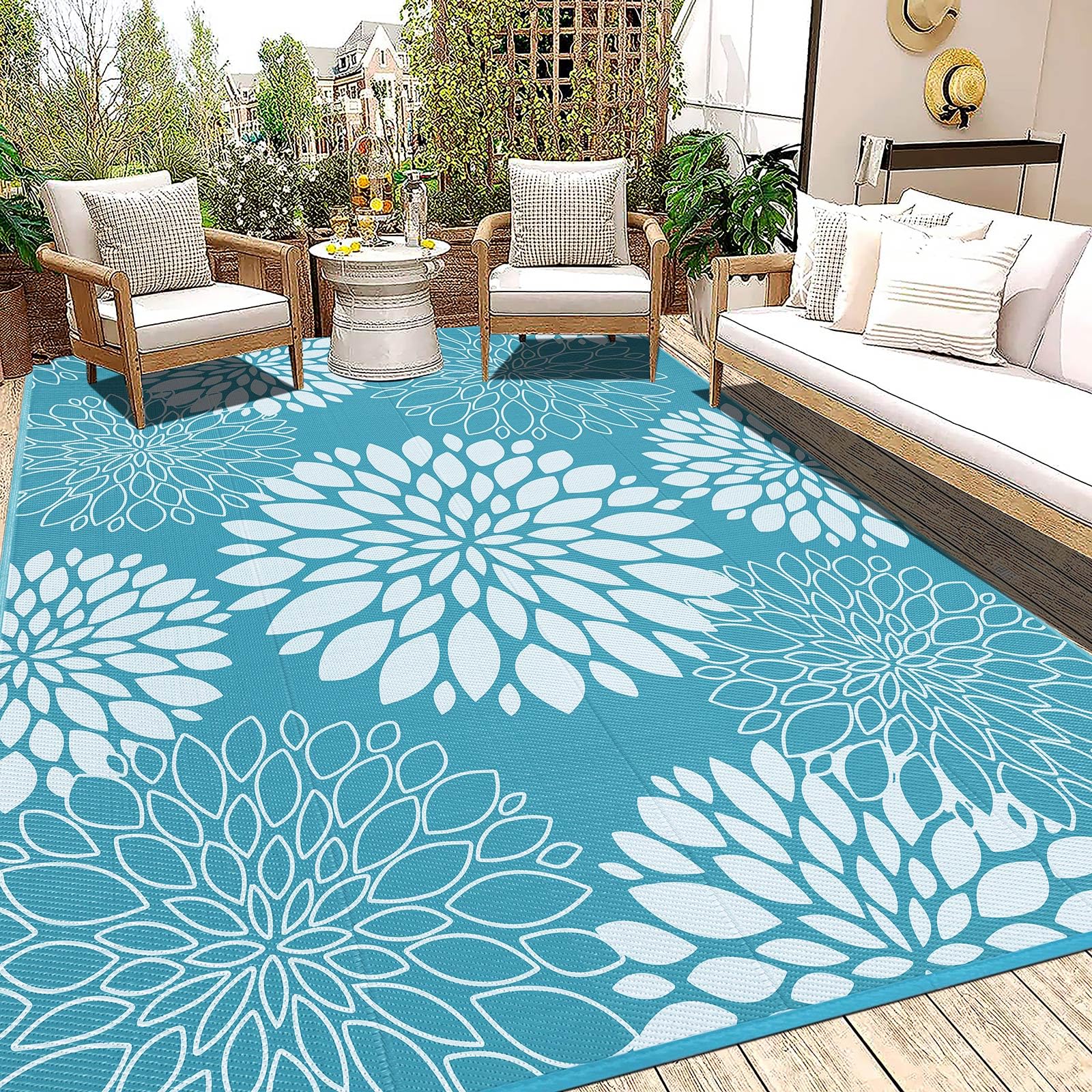 Ileading Reversible Outdoor Rug 8x10Ft Waterproof Patio Rug Carpet Portable Outdoor Plastic Straw Rug Large RV Camping Mat for Patio, Clearance, Deck,