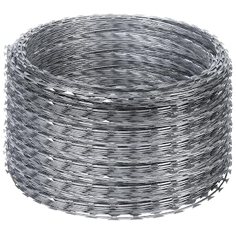 50Ft Barbed Razor Wires, 500Ft Razor Barbed Wire 10 Coils, Roll of Razor Blades Contains 33 Rings for Garden, Commercial Fences and Critter Deterrent