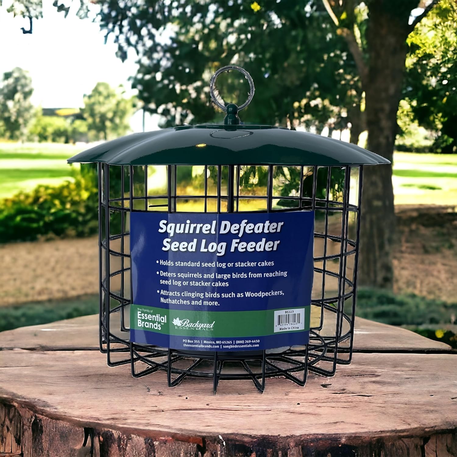Squirrel Defeater Seed or Suet Log Cage Feeder Holds 1 Large Suet or Seed Log - Squirrel Proof Metal Bird Feeder - Designed for Woodpeckers and Clingers