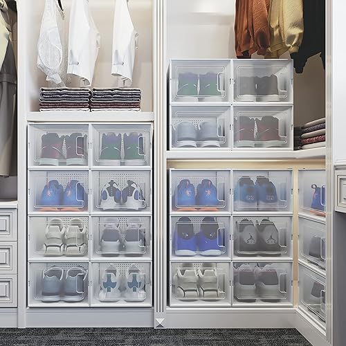 Vista 41 de YITAHOME Cajas de almacenamiento apilables XL, 18 organizadores y cajones para zapatos, color negro (tamaño extra grande)