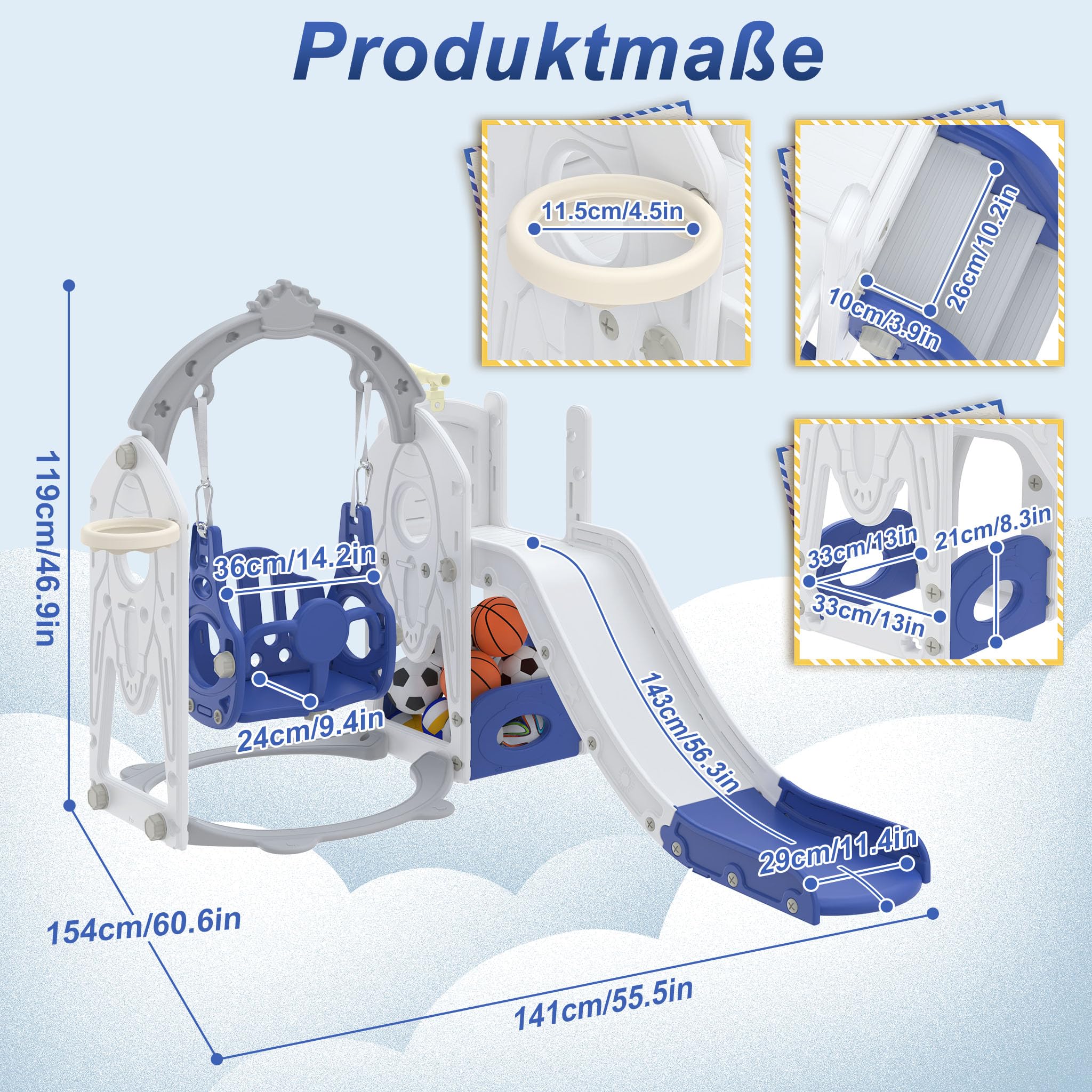 Froadp 6-in-1 Kinderrutsche für Kleinkinder ab 1 Jahr, Indoor Outdoor, HDPE & PP, bis 50kg
