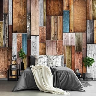YHNNH Farmhouse Wood Planks Decor Paintings, Retro Style Peel and Stick Wall Wallpaper,Print TV Sofa Wall Decor for Boys Girls Bedroom Living Room Gaming Room,Self-Adhesive-99 W*66" H