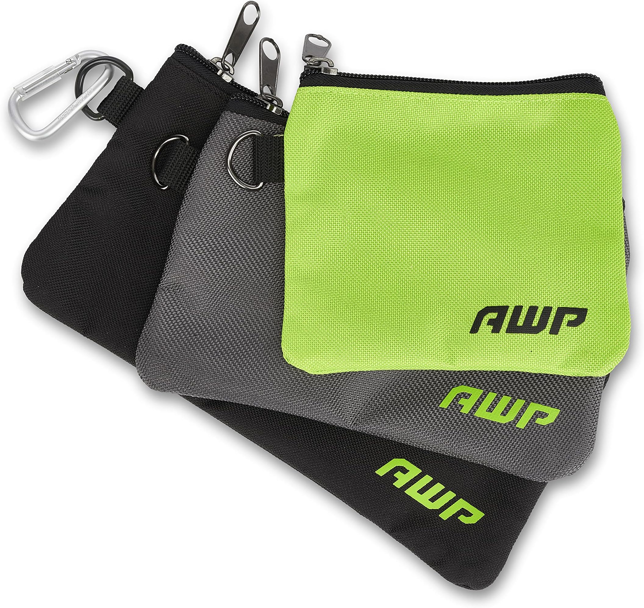 Accessory Tool Pouches with Carabiner Hooks, Tool Belt Accessory, Three Different Sizes, Pack of 3