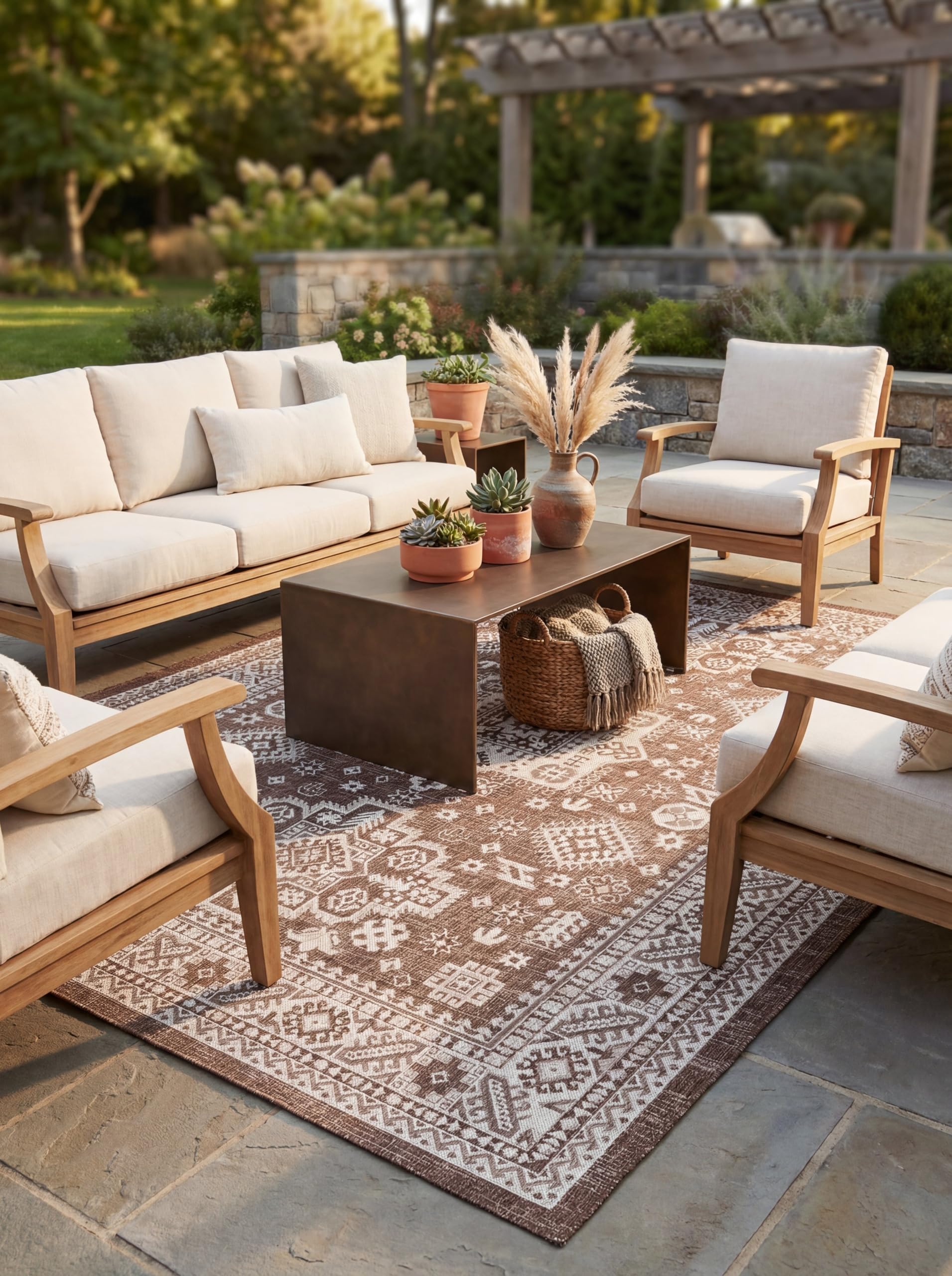 Rugs.com Outdoor Aztec Collection Rug – 10' x 14' Brown Flatweave Rug Perfect for Living Rooms, Large Dining Rooms, Open Floorplans