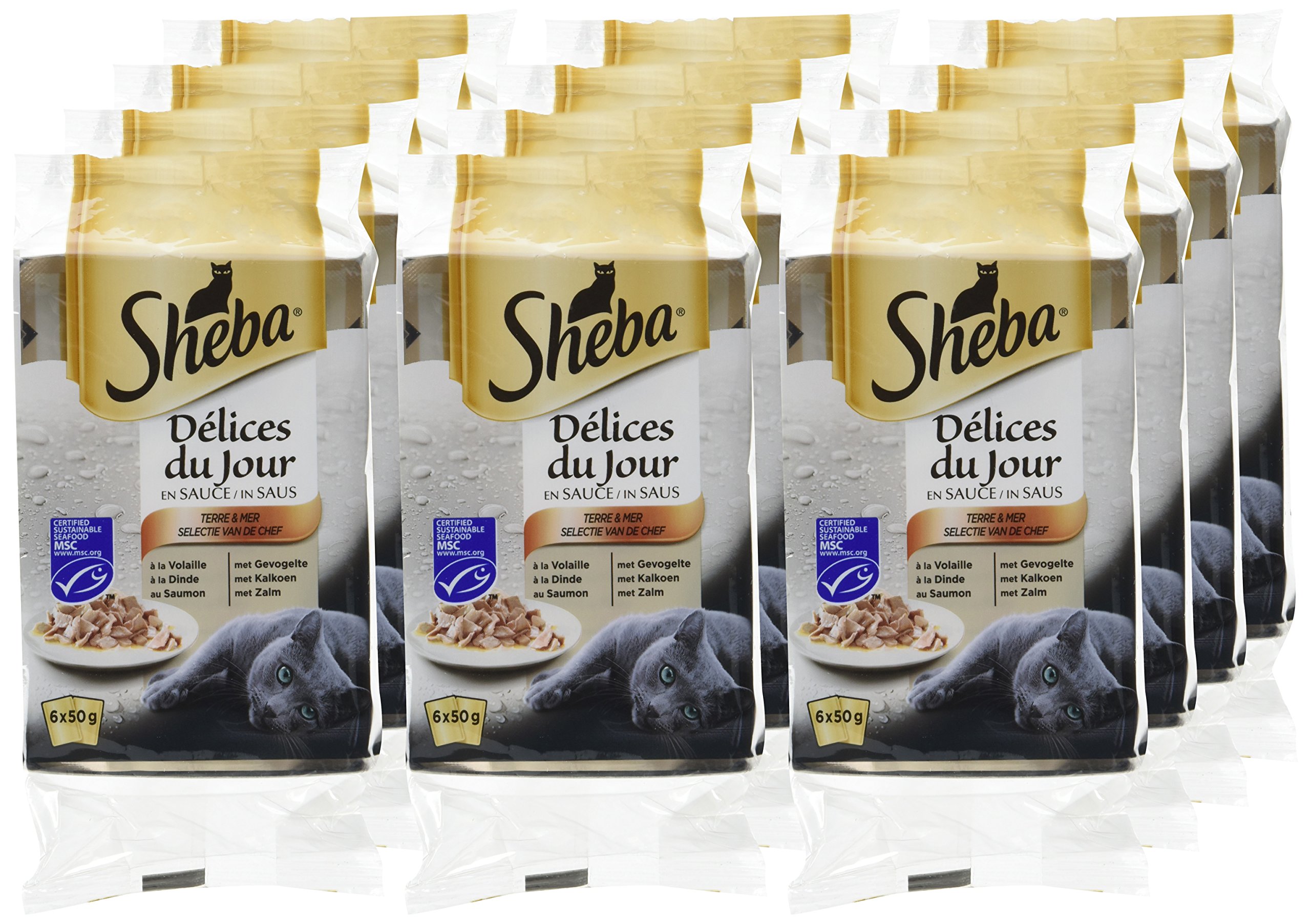 Mars Sheba Délices du Jour – Nourriture Humide pour Chat Adulte - Sélection Terre et Mer en Sauce – Sachets Fraîcheur 72 x 50g