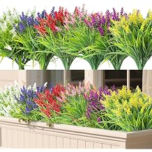 PANYI 12 Bundles Lavender Artificial Outdoor Weatherproof Balcony Plants Artificial Lavender Flowers Decoration Plastic Flowers Bouquet for Indoor Gardens, Balcony Flower Decoration or Landscaping