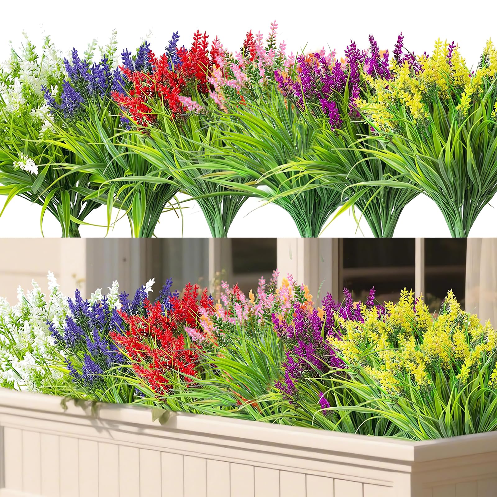 Jewlri 12 Pezzi Lavanda Fiori Artificiali Arbusto Artificiale Finti Piante Decorazione Lavanda di Plastica per Casa Giardino Patio Ufficio Matrimonio Decorazioni Jaune