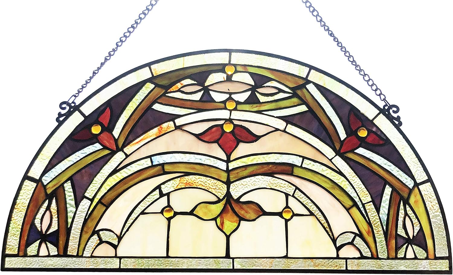 Chloe Lighting Marion Tiffany-Style Victorian 12.5" Height Stained Glass Window Panel, Multi-Color