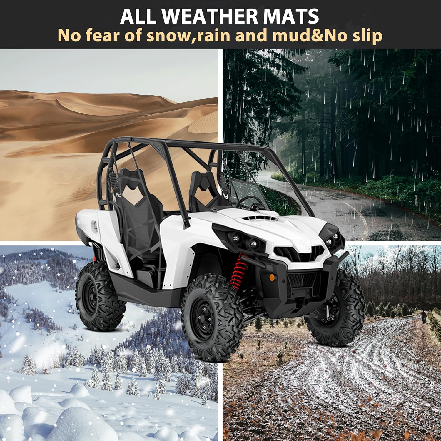 SAUTVS TPE Front Row Floor Liners Floor Mats for Can Am Commander/Maverick 2012-2020 Accessories, All Weather Protection Slush Mats
