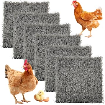 6 Pcs Chickens Nesting Box Pads -1212",Washable Chickens Nesting Pads Artificial Grass Rug Reusable Hens Nest Boxes Pad Chicken Coop Bedding for Laying Eggs Grey