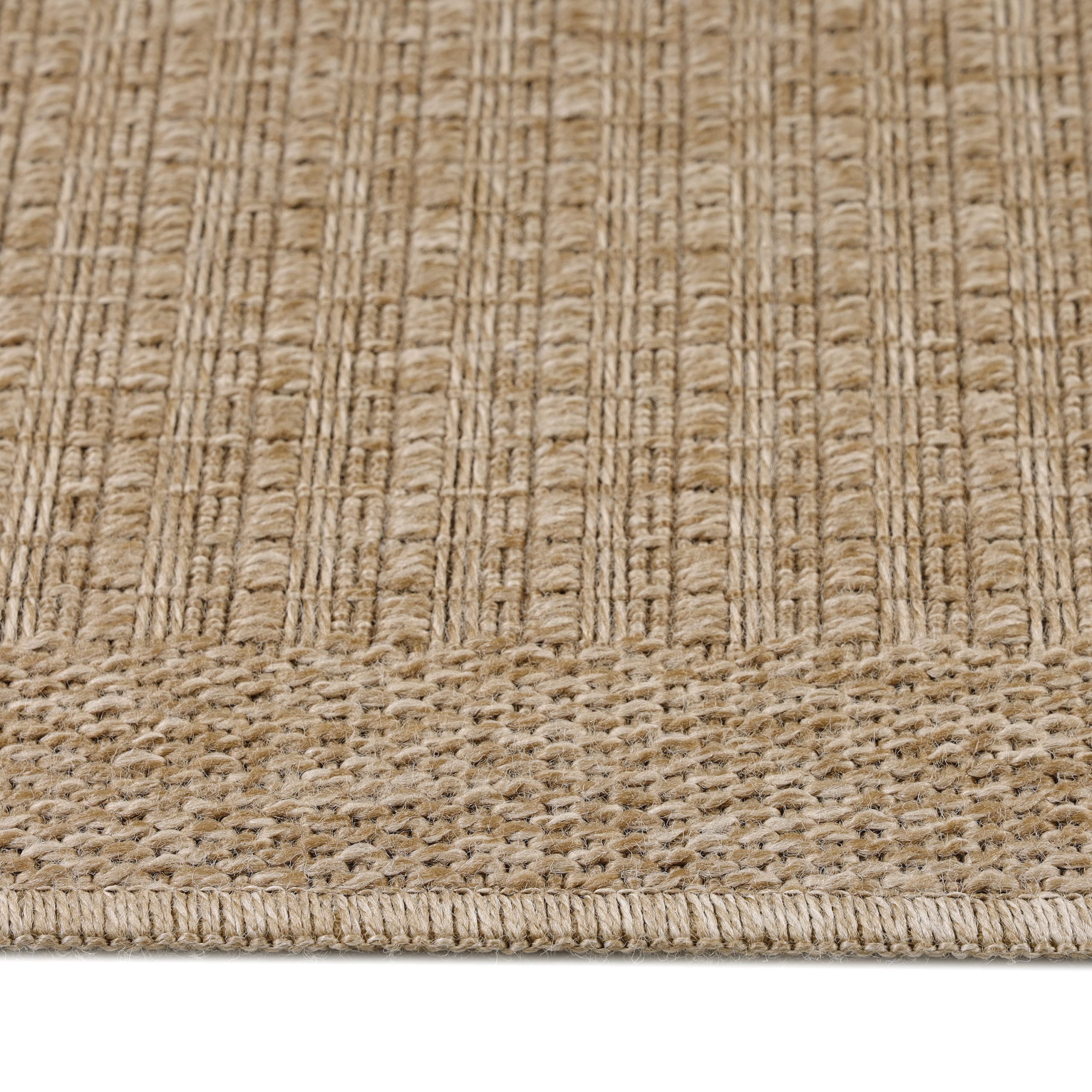 Teppium Outdoor Teppich Wetterfest 200x300 (200 x 290 cm) Beige Sisal & Jute Optik - Küchenteppich Waschbar rutschfest, Wasserfest, Boho, Pflegeleicht - Ideal für Balkon, Terassen, Garten, Camping
