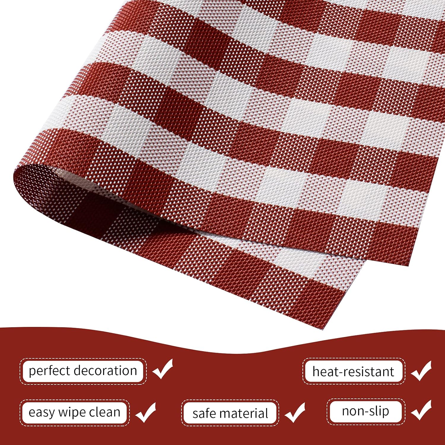 AHHFSMEI Placemats for Dining Table Set of 6 Woven Vinyl Plastic Place Mats Non-Slip Heat Insulation Stain Resistant Table Mats Washable Easy Clean Placemats (red and White) : Home & Kitchen