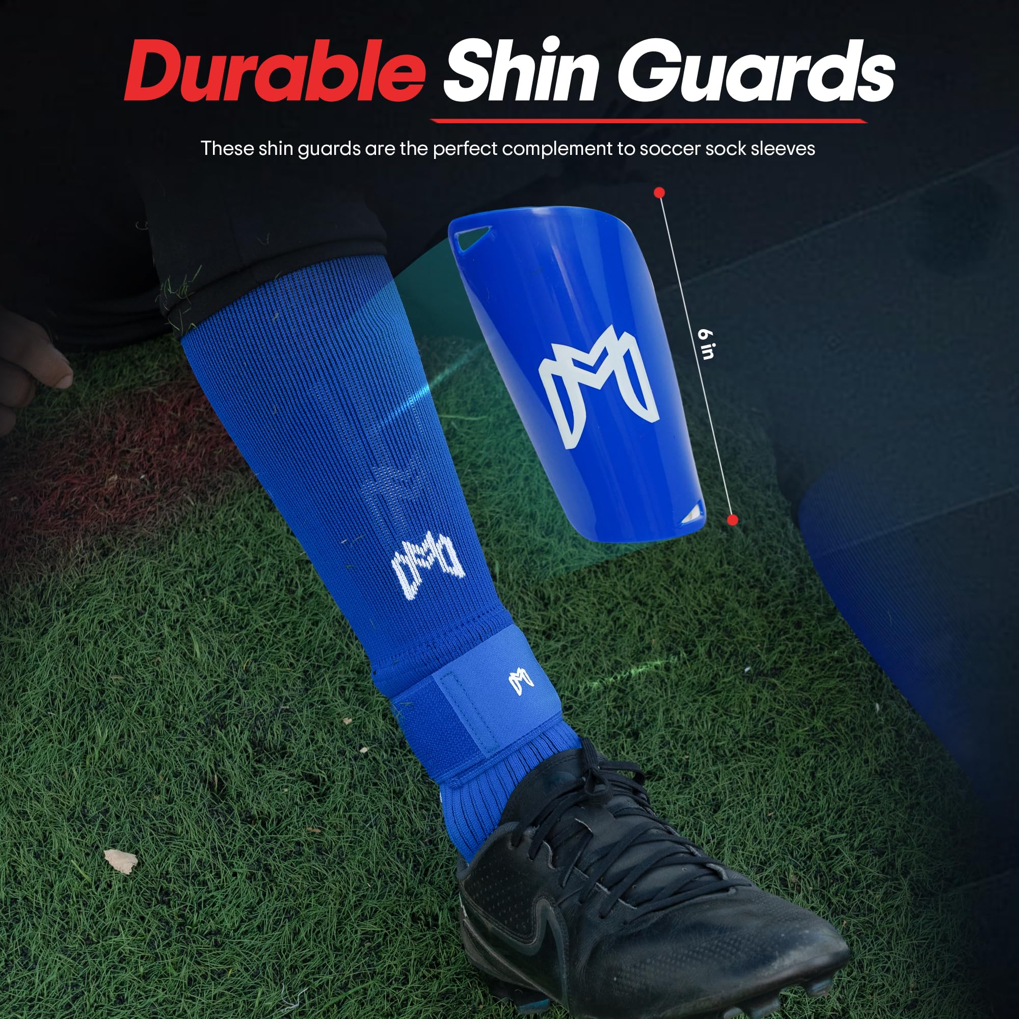 MediCaptain Paquete de calcetines de agarre de fútbol, espinilleras, mangas precortadas y correas de protección, equipo esencial para jugadores de fútbol, para hombres, mujeres, jóvenes, talla 7 a 12