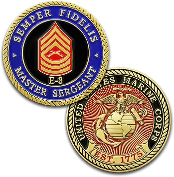 عملة تحدي مشاة البحرية E8! USMC MSgt رتبة عملة عسكرية. سيد الرقيب تحدي العملة! صممه مشاة البحرية لمشاة البحرية - منتج مرخص رسميًا!