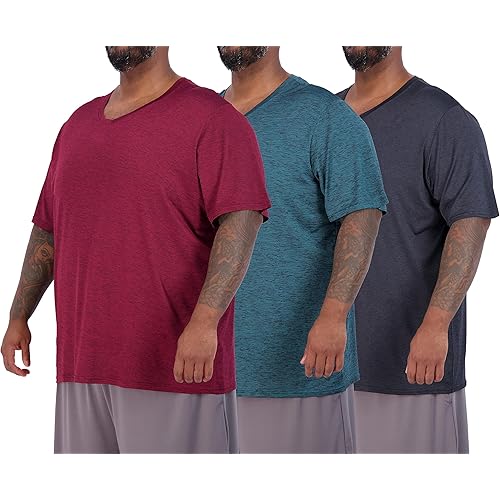 Real Essentials 3 Pack: Mens Big & Tall V-Neck Short-Sleeve Tech Stretch Dry-Fit T-Shirt (3X Tall-5X Tall)