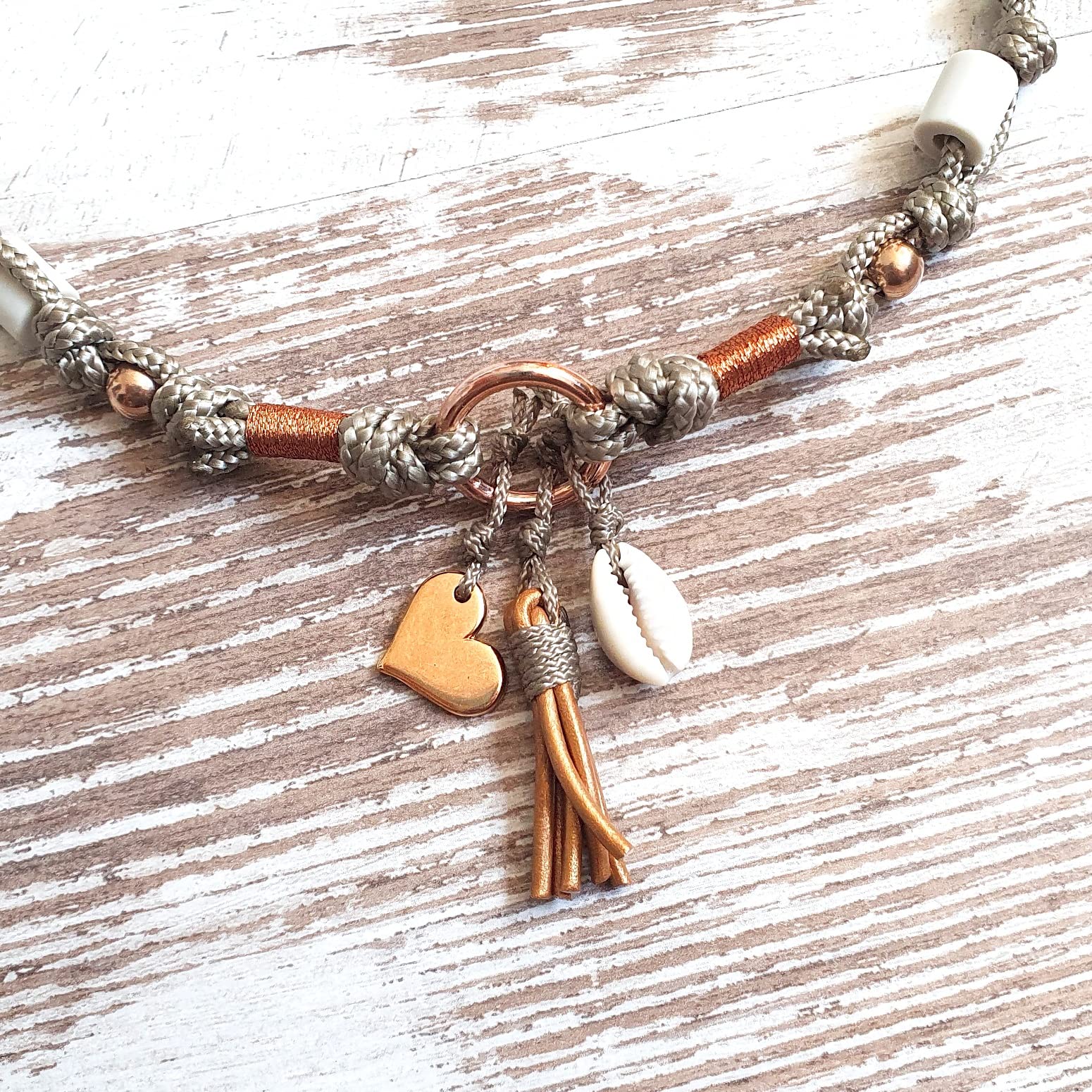 EM-Keramik Kette *Gipsymee* Chichi Ivory - edles Tau Schmuckhalsband für Hunde - Taupe und Rosegold