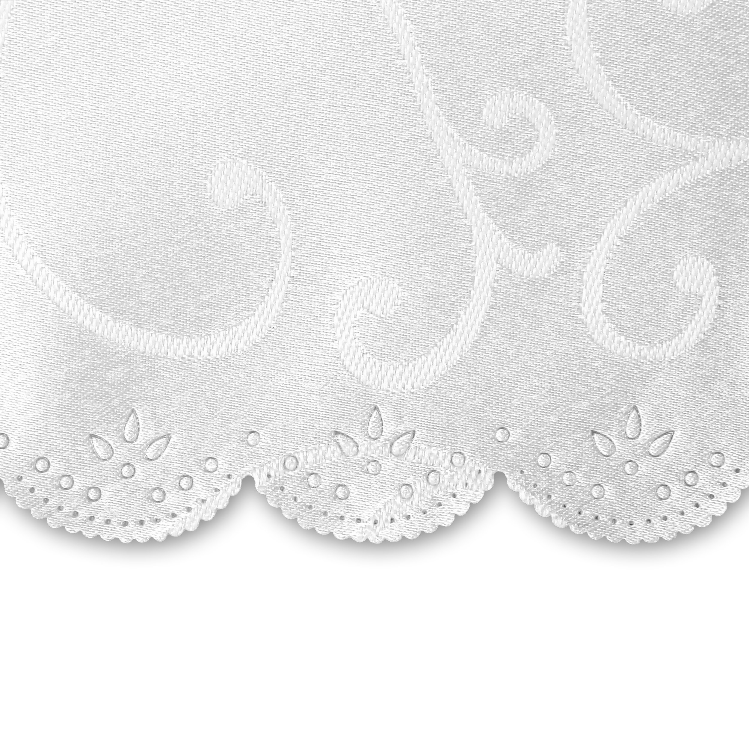 Gräfenstayn® 4pcs coprisedia Sofia con motivo jacquard e fiocco integrato - diversi colori per schienali di sedie rotonde e quadrate - adattamento universale (Bianco)