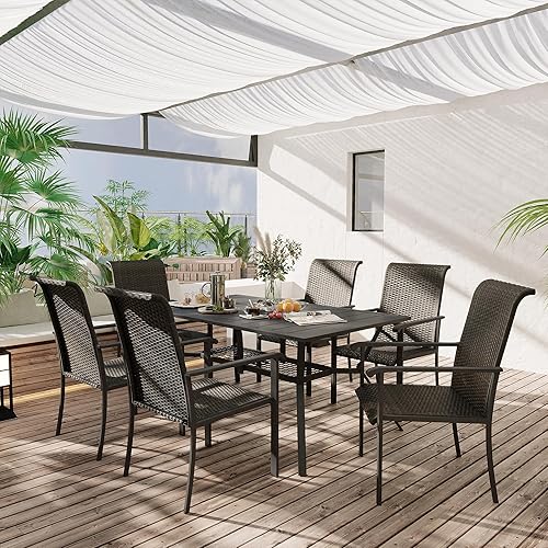 Miniatura 2 de VICLLAX Juego de 6 sillas de comedor de ratán con respaldo alto para exteriores, con reposabrazos, silla de caña tejida apretada, sillas de mimbre