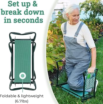Garden Kneeler And Seat - Protects Your Knees, Clothes From Dirt & Grass Stains - Foldable Stool For Ease Of Storage - EVA Foam Pad - Sturdy and Lightweight - Bench With A Free Tool Pouch!