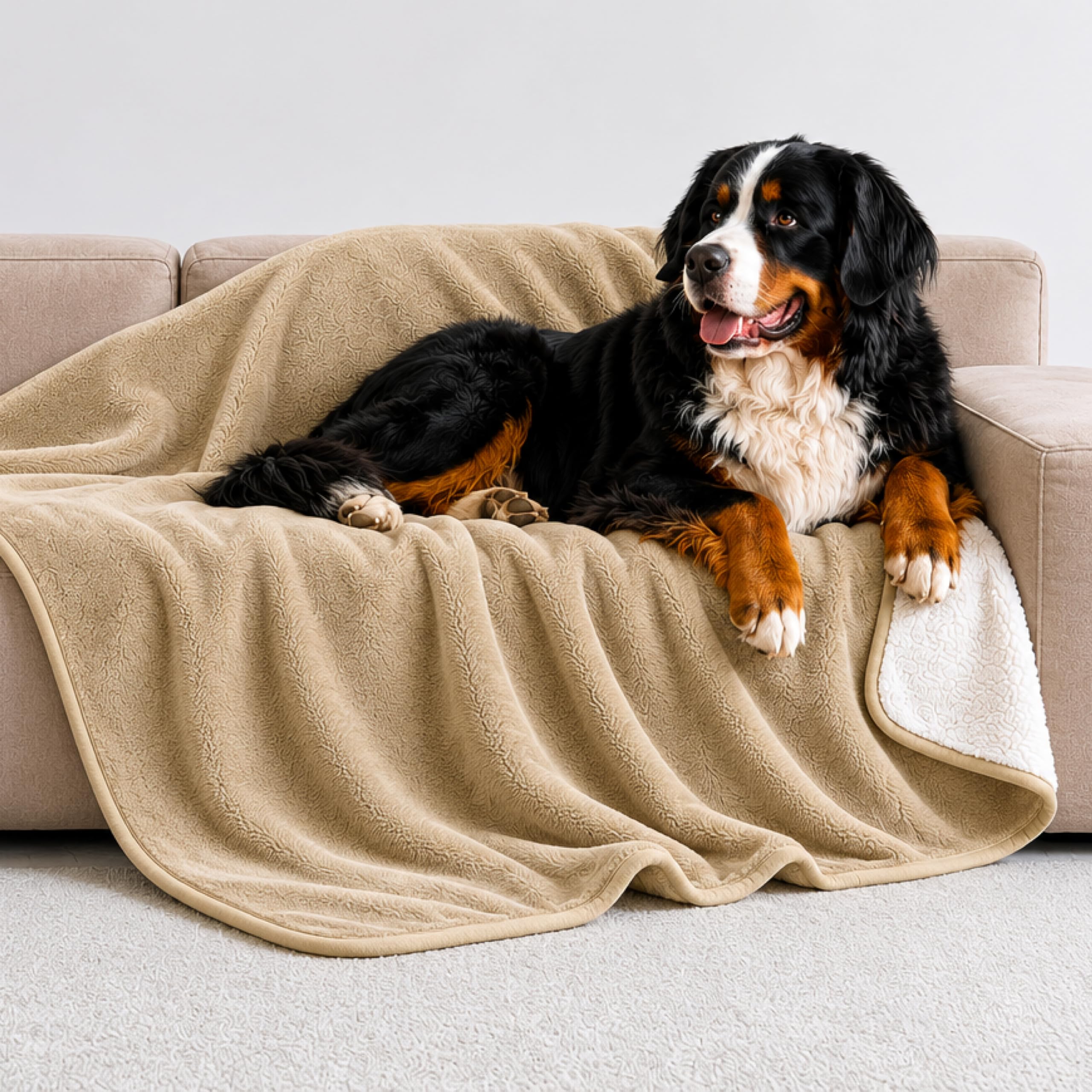 Twinzen Manta Impermeable Perro 100x120 cm - Manta Borreguito Sherpa | Beige · Reversible · Lavable · Para Sofá y Cama · Protege Muebles · Perros y Gatos OEKO-TEX STANDARD 100