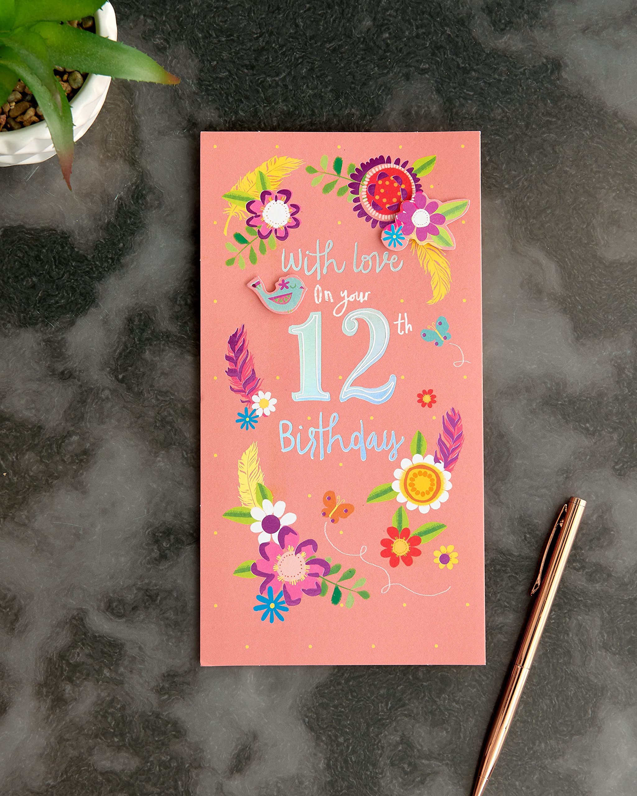 UK Greetings Geburtstagskarte Zum 12. Geburtstag – Bunt, Mit 3D-Effekten Für Mädchen