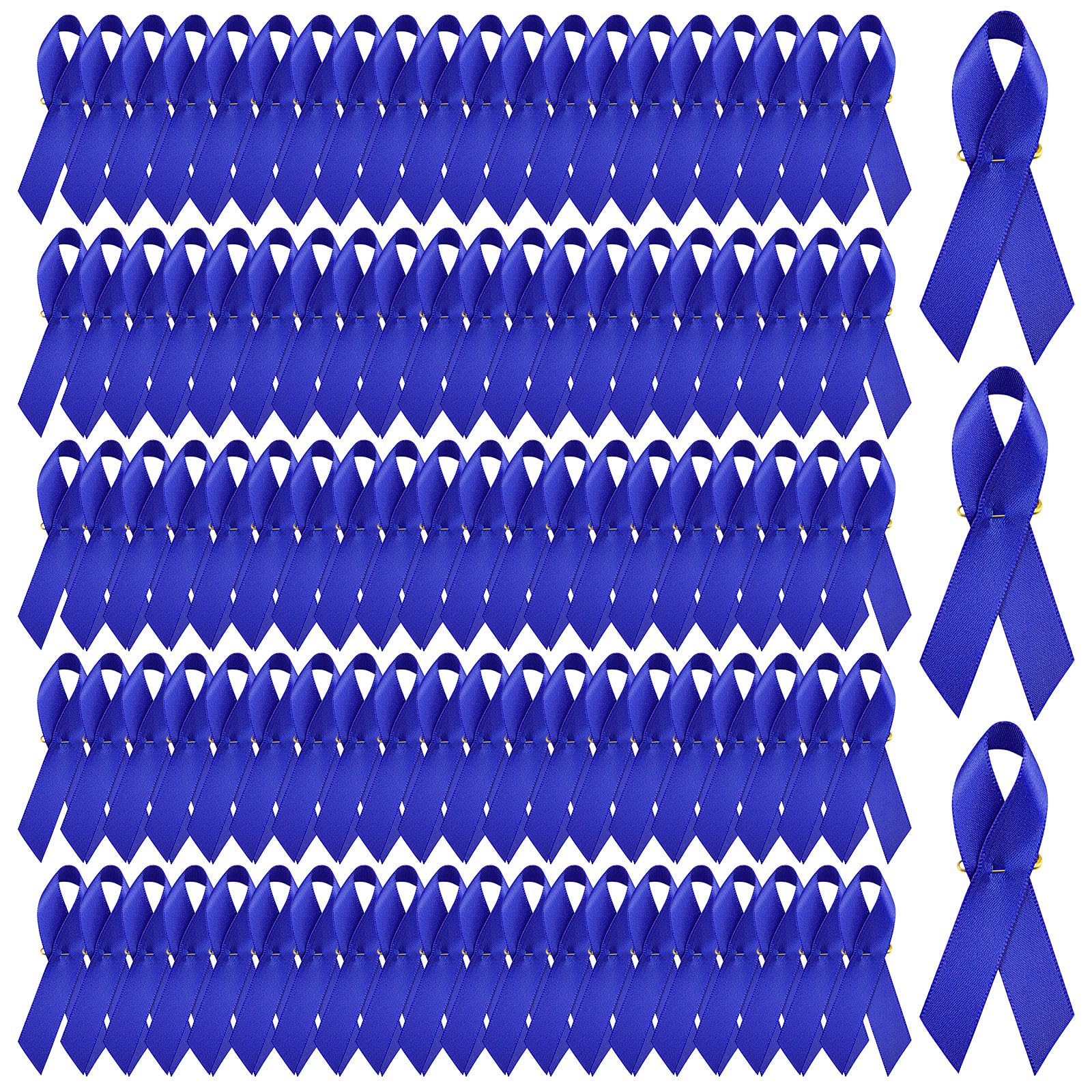 WANDIC 100 stuks blauwe lintspelden, satijnen dikke darmkanker pinnen met patroonontwerp prostaatkanker bewustzijn lint blauwe broche met veiligheidsspelden voor mannen of vrouwen