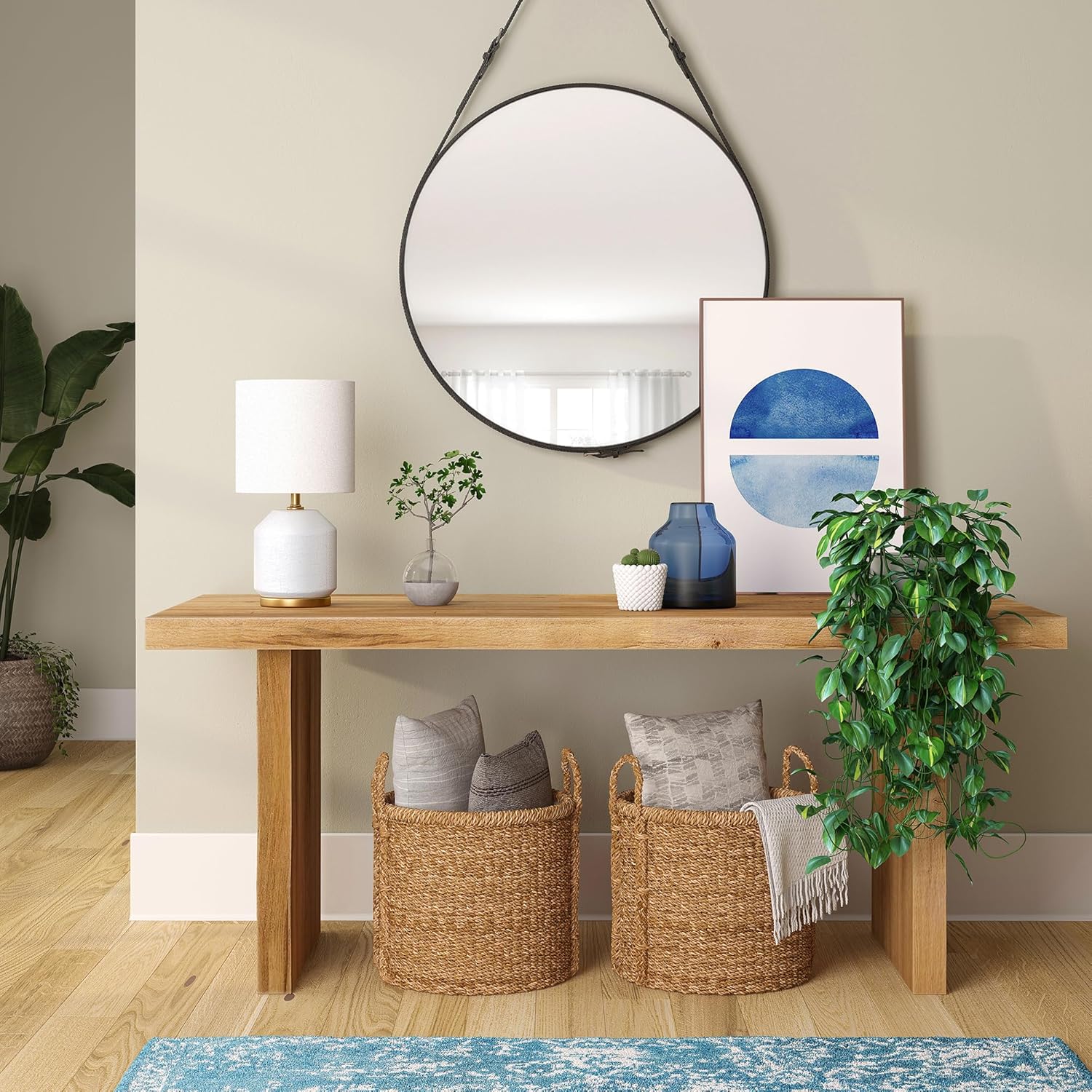 Henn&Hart 15" Modern 1-Light Table Lamp with White Fabric Drum Shade for Living Room, Bedroom, or Office, Flat White/Antiqued Gold