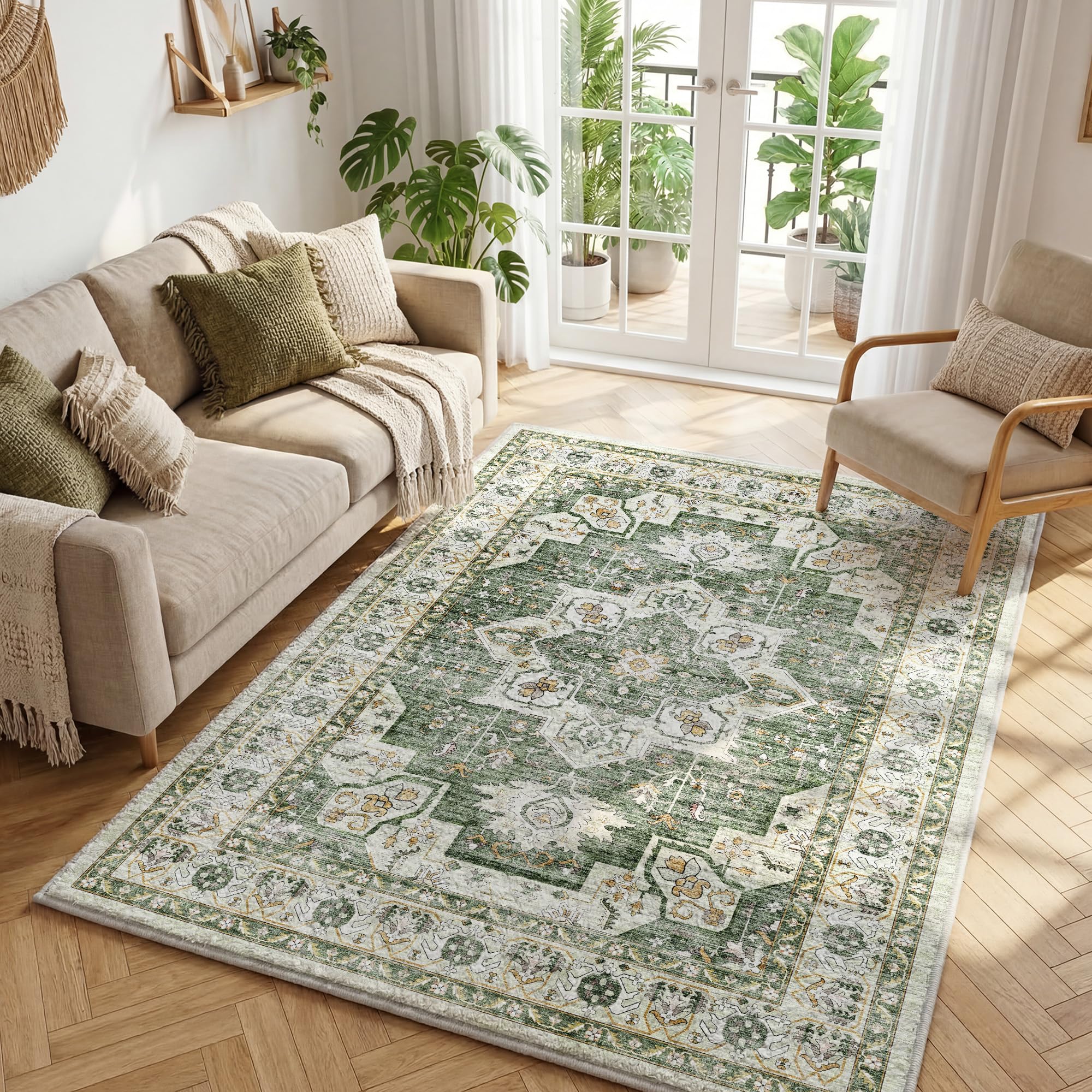 Tapis chambre fleuri vert pour créer un coin lecture apaisant